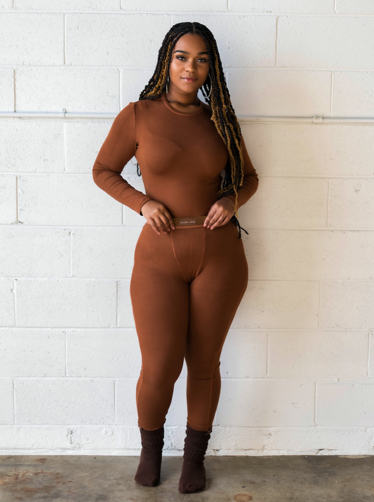 Comfort Ribbed Long-Sleeve Set - Mocha – Seknd Look